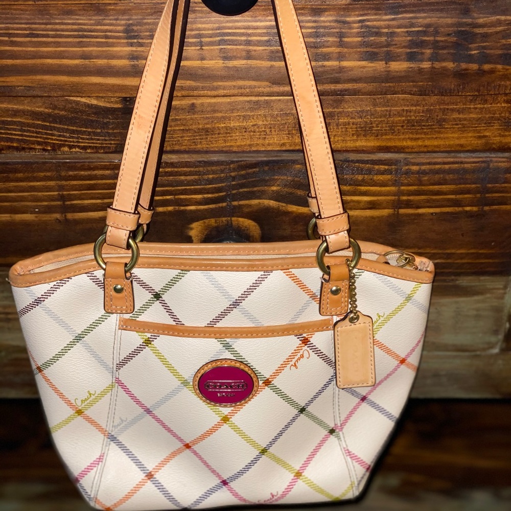 Coach Small Peyton Tattersall Plaid Tote.